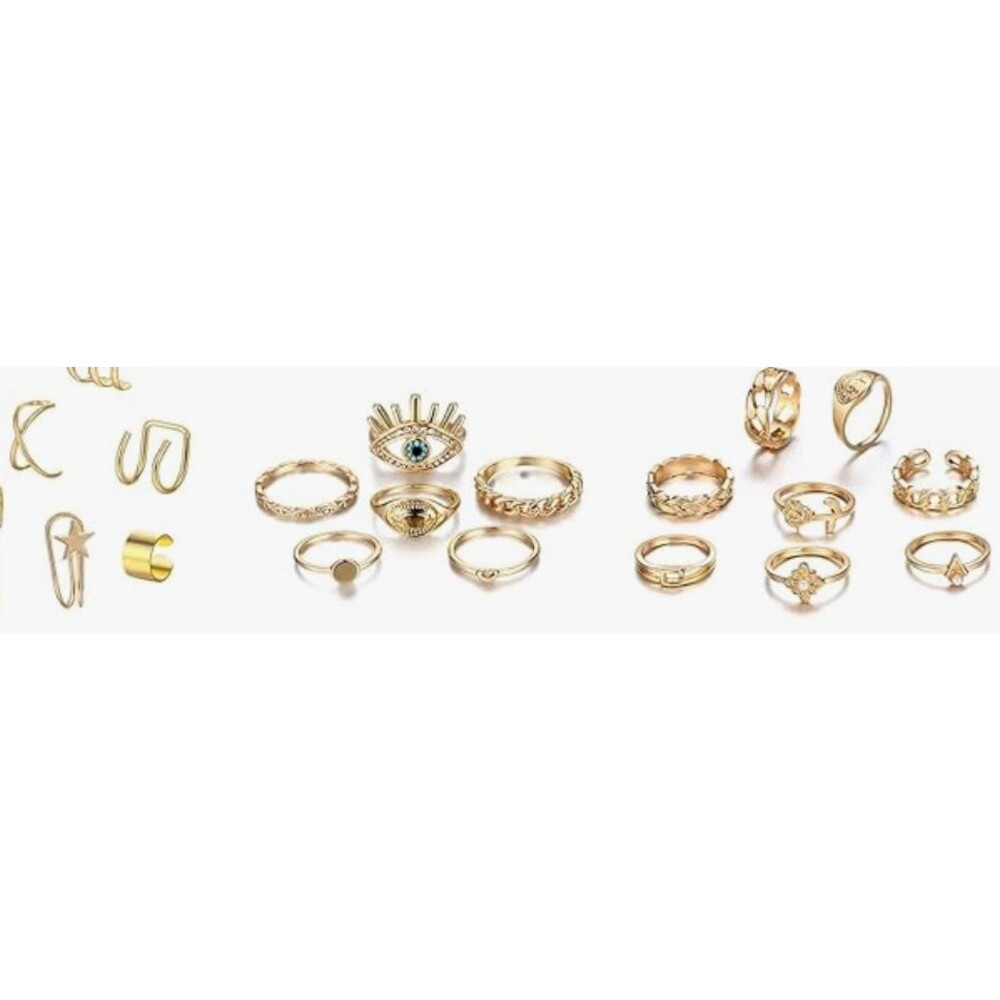IFKM Gold Plated Jewelry 15 Ring & 5 Ear Cuff Set Size 7